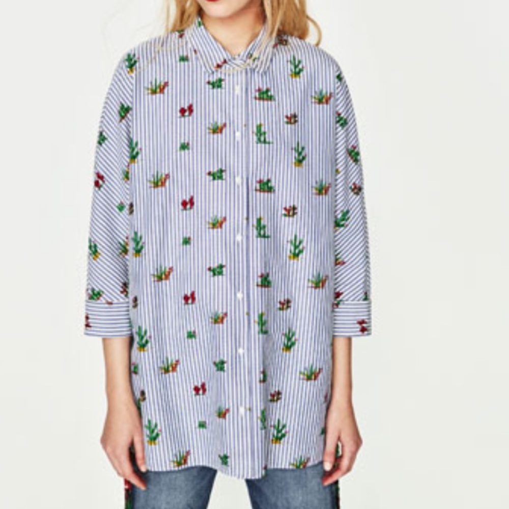 Zara Striped Cactus Top Blouse Dolman Sleeves M